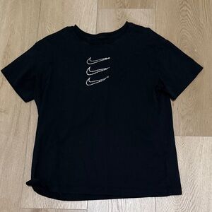 Nike Black Short Sleeve Tee with Triple Rhinestone Swooshes